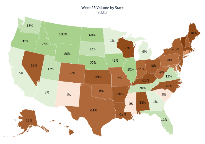 Week 25 volume by state (map)
