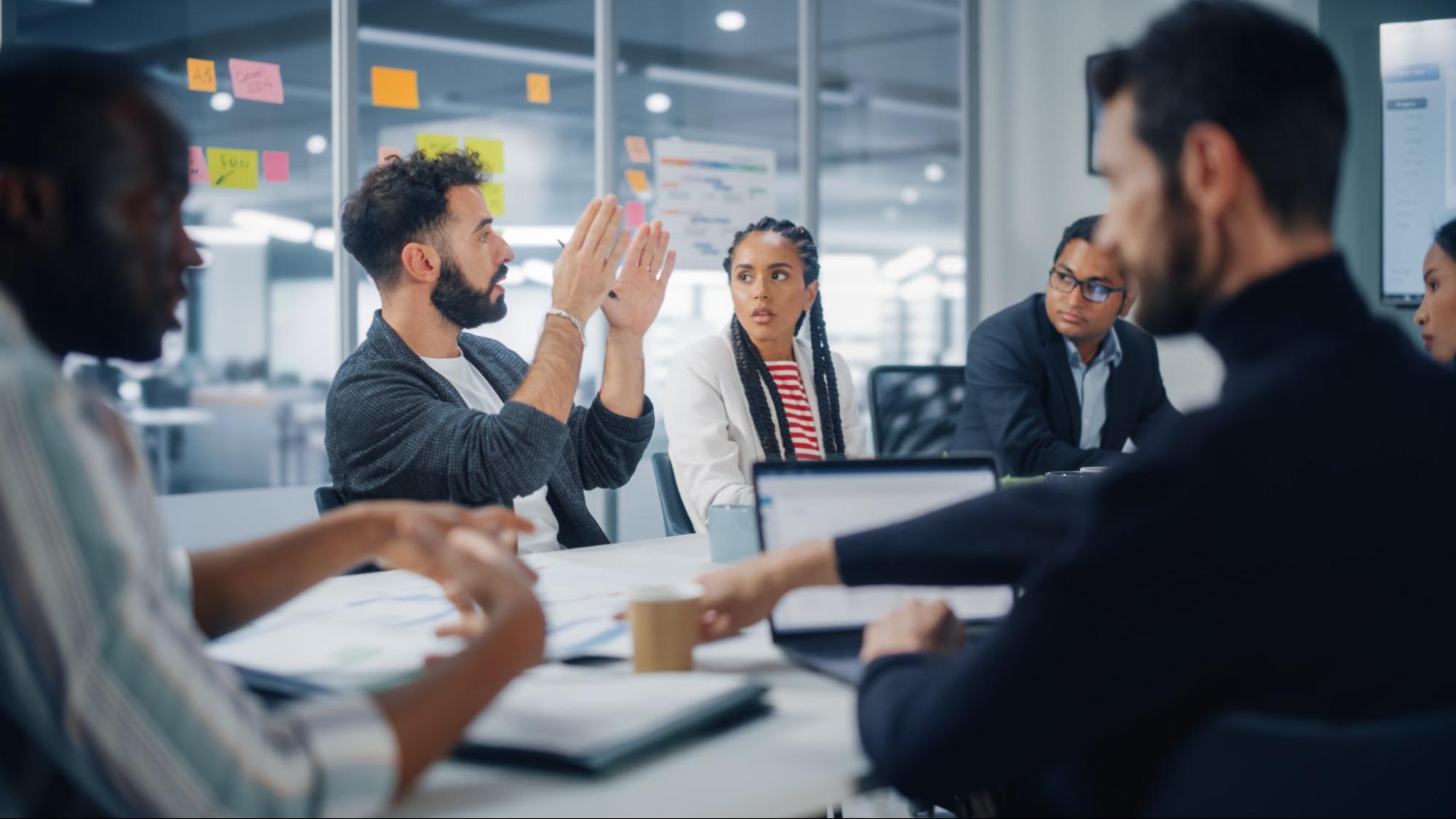 Team discussing ideas in a meeting