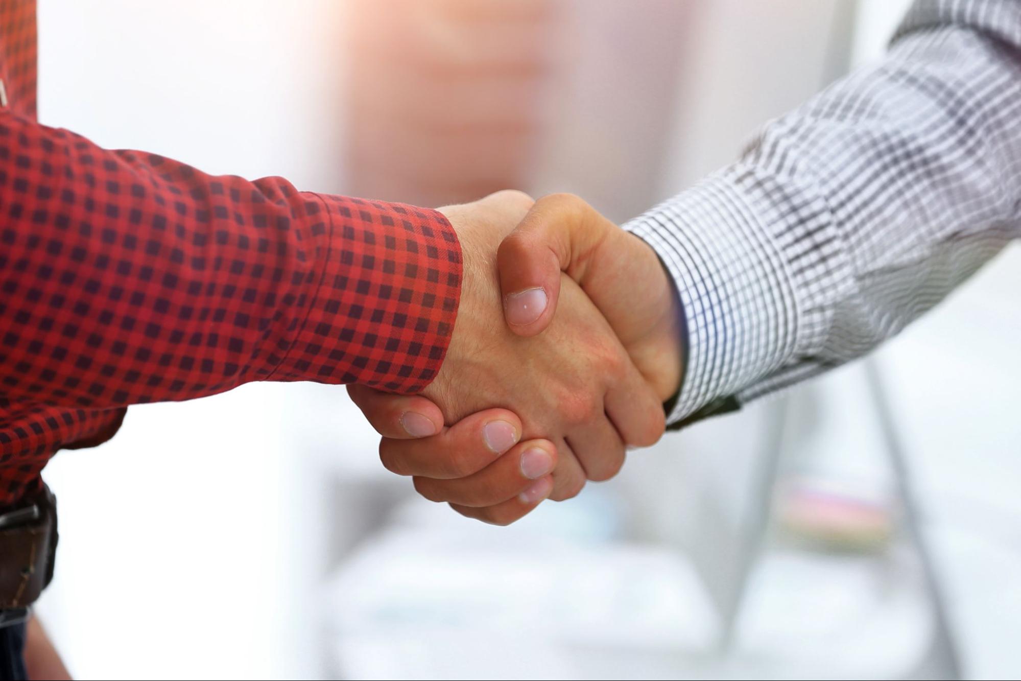 Two people shaking hands professionally