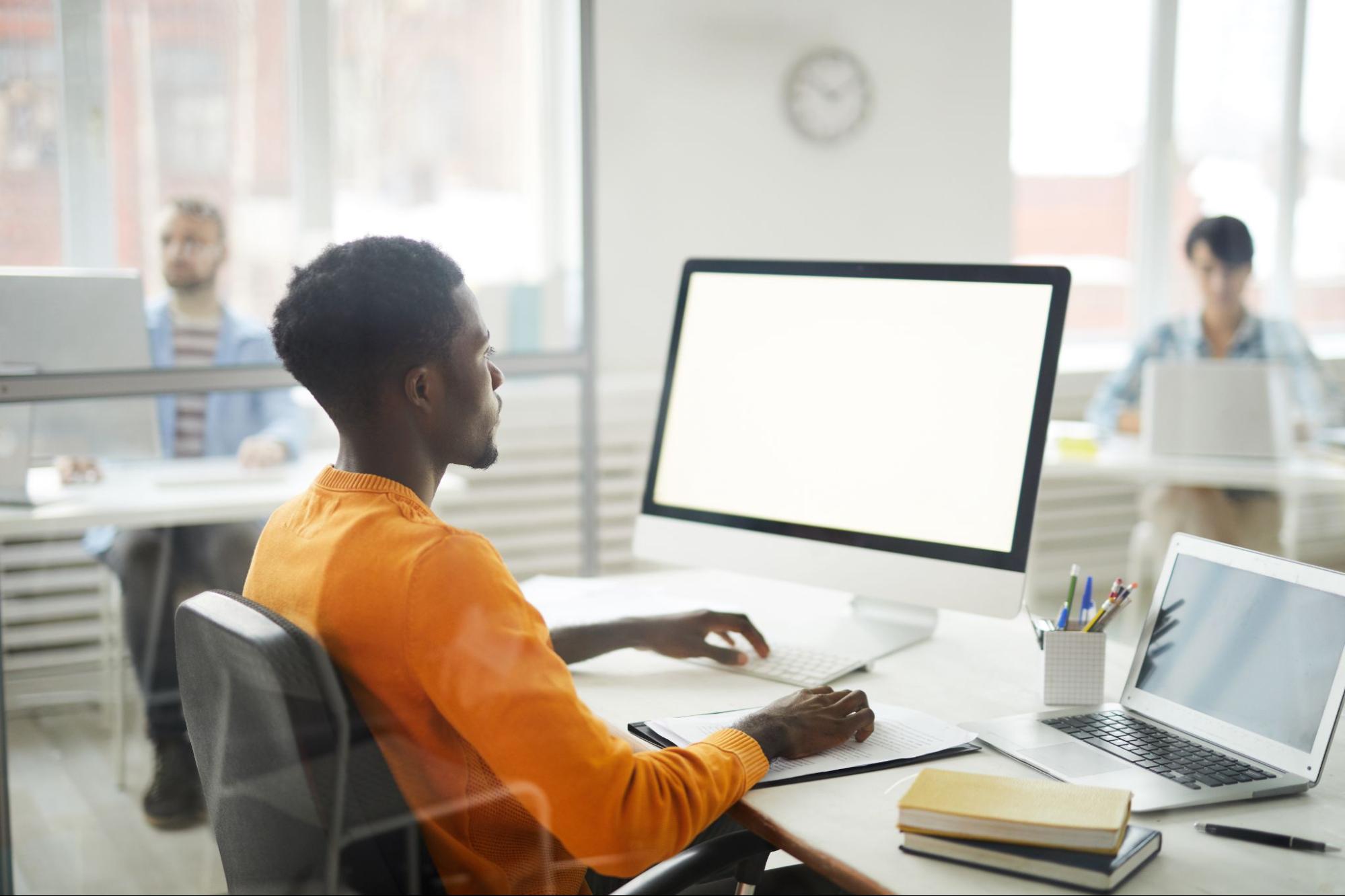 person looking at a computer monitor