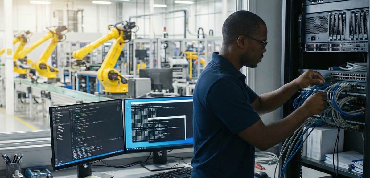 Technician working in manufacturing environment