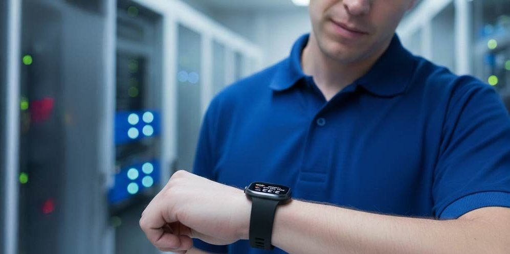 Technician checking time